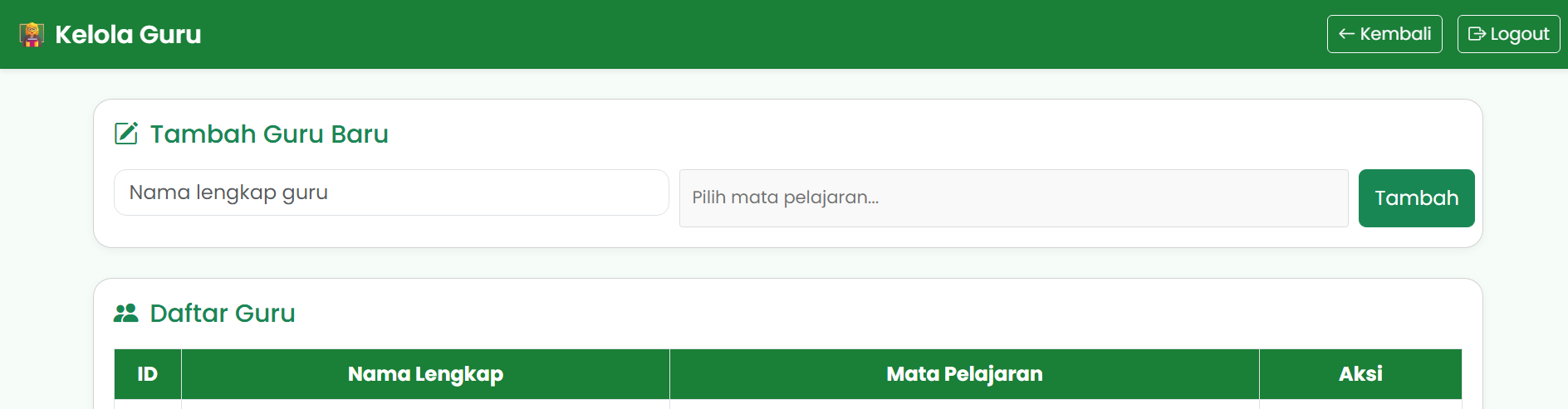 Kelola Guru & Kelas